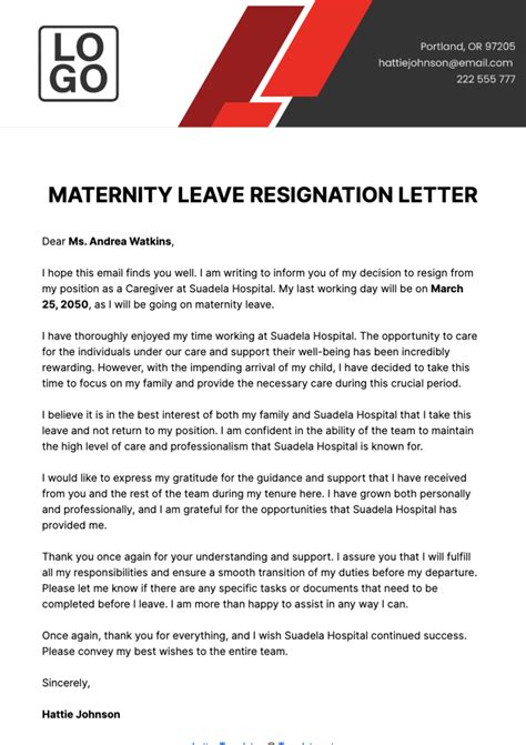 Free Maternity Leave Resignation Letter Template Edit Online And Download