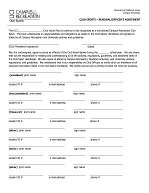 Fillable Online Clubs Uci CLUB SPORTS RENEWALOFFICERS AGREEMENT Fax