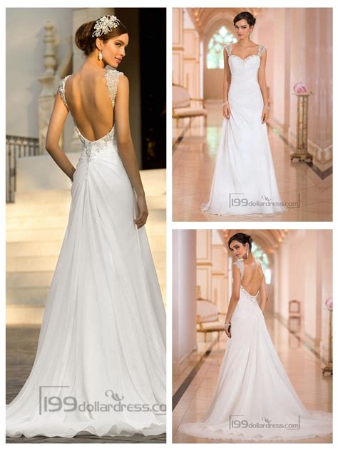 Beaded Cap Sleeves Sweetheart A Line Simple Wedding Dresses With Low