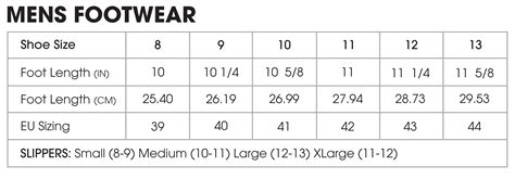 Mens Slipper Size Chart Templates Printable Free