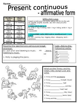 Present Continuous Affirmative Form By Lafayette Stiedemann TPT