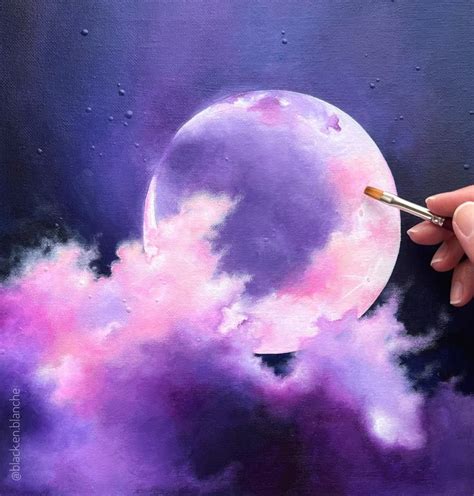 Moon Magic Original Cloud Painting Purple Night Sky Art Purple Moon ...