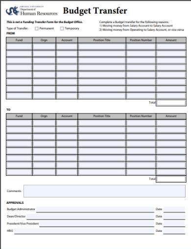 FREE 8 Budget Transfer Forms In PDF Excel