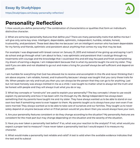 Personality Reflection Essay Example StudyHippo