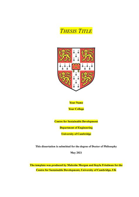 Thesis Template Thesis Title Your Name Your College Centre For