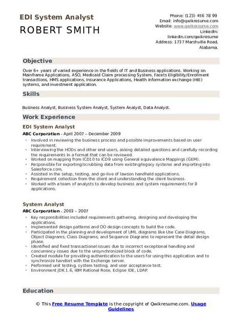 System Analyst Resume Samples Qwikresume