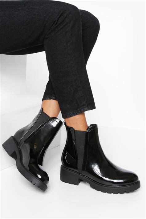 Wide Fit Patent Chelsea Boots Boohoo Uk