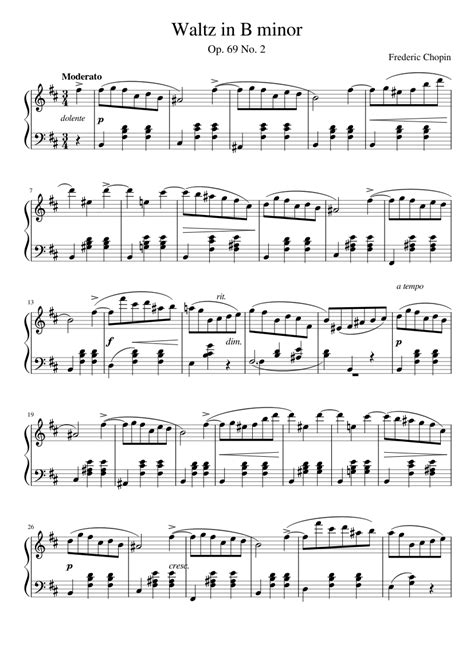 Chopin Waltz Op 69 No 2 Sheet Music For Piano Solo Easy