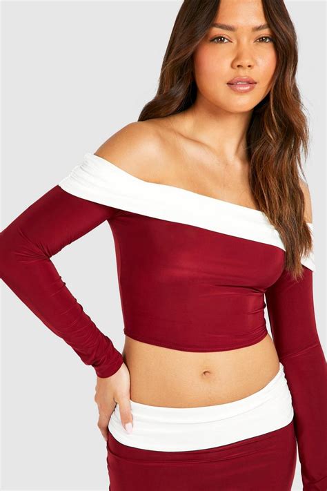 Contrast Foldover Off The Shoulder Top Boohoo