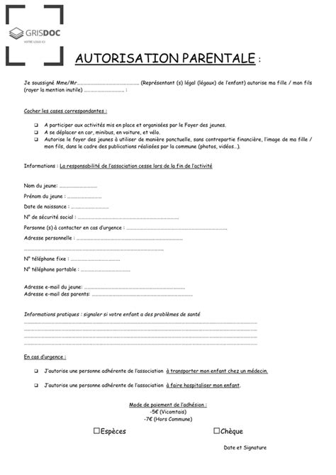 Autorisation Parentale T L Chargement Gratuit Documents Pdf Word Et