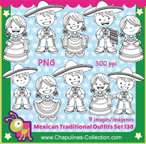 Clipart Trajes Mexicanos China Poblana Y Charro En Blanco Y Negro