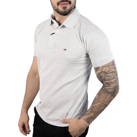 Camisa Polo Tommy Hilfiger Cinza Claro Calçados Roupas E Bolsas