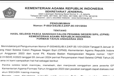 Pengumuman Resmi Hasil Seleksi Pasca Sanggah Calon Pegawai Negeri Sipil