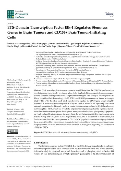 Pdf Ets Domain Transcription Factor Elk 1 Regulates Stemness Genes In