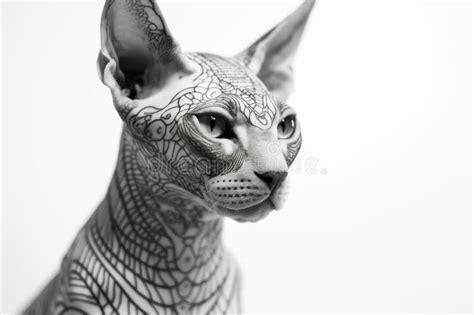 Tattoo Studio Concept Closeup Of Sphynx Cat With Body Tattoo Ai