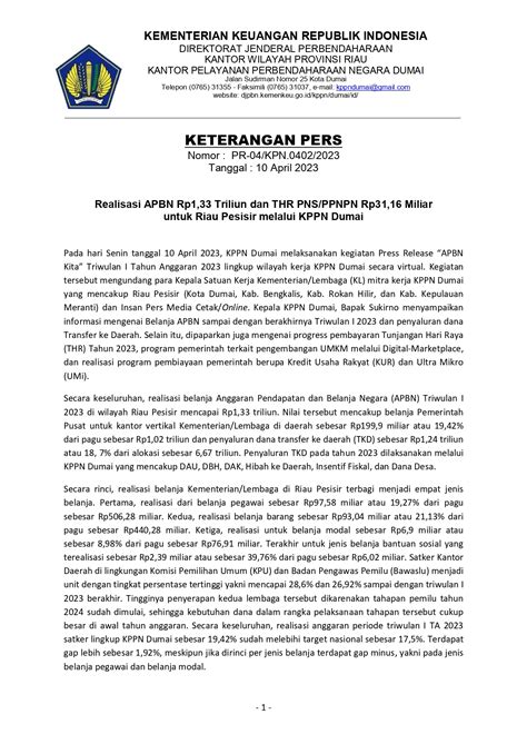 Press Release APBN KITA April 2023