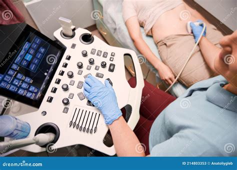 Female Patient Having Ultrasound Procedure In Medical Center Stock