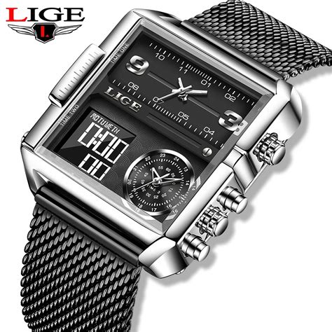 Lige Luxury Watch Waterproof Military Luxury Watch Square Square