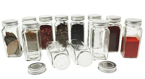 12 Square Glass Spice Bottles 4oz Jars With Silver Metal Lids Shaker