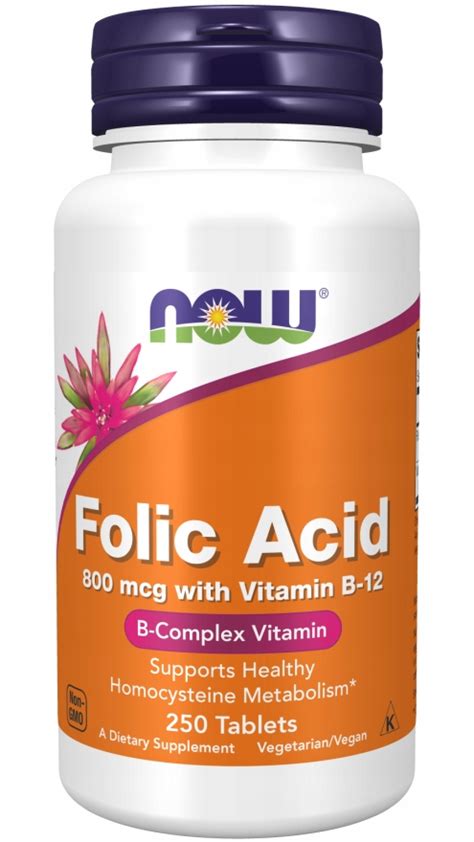 NOW Folic Acid Kwas Foliowy 800mcg B12 250tabs 7330024181 Allegro Pl