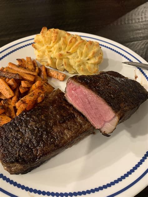 My First Attempt At Reverse Sear Method On Strip Steaks Finished In