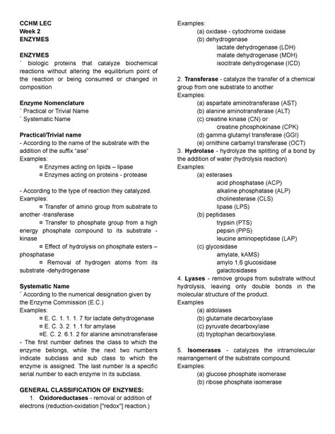 Enzyme - Examples: ¤ Transfer of amino group from substrate to another ...