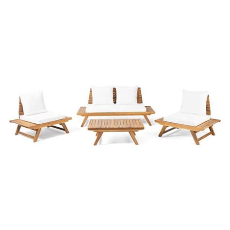 Noble House Sedona Teak Brown 4 Piece Wood Outdoor Patio Conversation