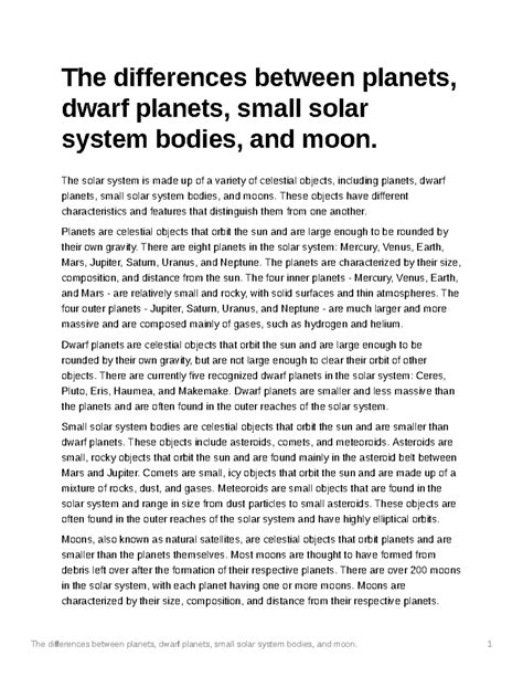 The differences between planets dwarf planets small solar system bodies ...