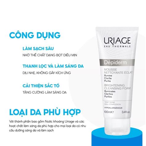 Sữa rửa mặt dạng bọt làm sáng da URIAGE DÉPIDERM MOUSSE NETTOYANTE