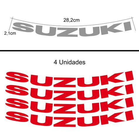 Kit 4 Adesivos Roda Interna Moto Suzuki Vermelho Adesivos