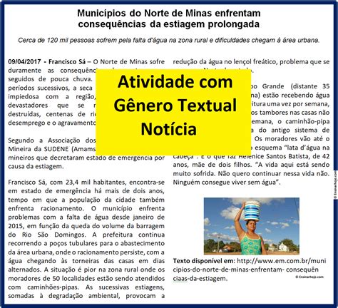 Atividade Gênero Textual Notícia Seca no norte de Minas