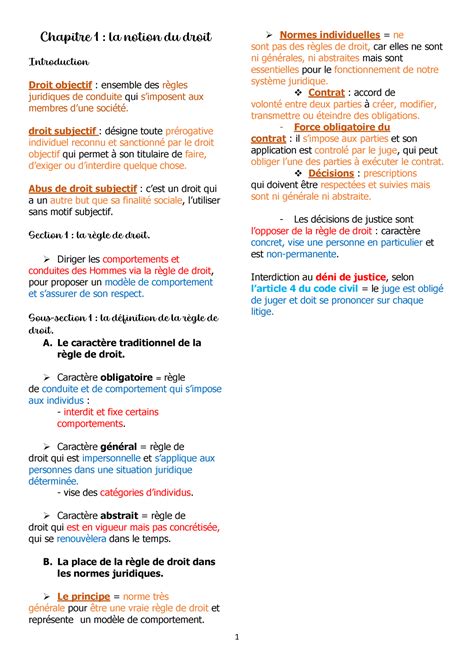 Fiche Chapitre 1 Notion Du Droit Chapitre 1 La Notion Du Droit