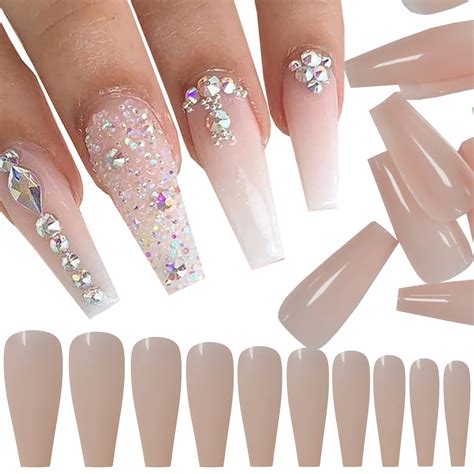 Pc LuckForever Painted Coffin Press On Nails Beige Nude Full Cover False Nails For Women