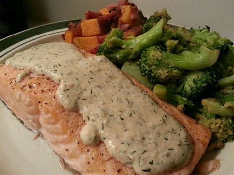 Baked Salmon With Garlic Dill Parmesan Cream Sauce