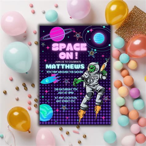 printable neon glow space party invitation glow birthday party alien