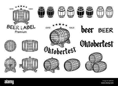 Vector Set Of Barrels In Vintage Style Collection Barrels On A White