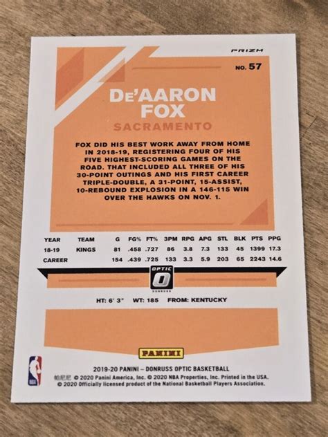 2019 20 Panini Donruss Optic 57 De Aaron Fox Holo Prizm EBay