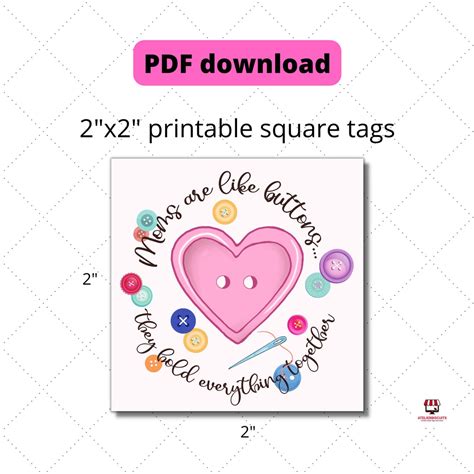 Moms Are Like Buttons Printable Mothers Day Inch Square Tags Instant