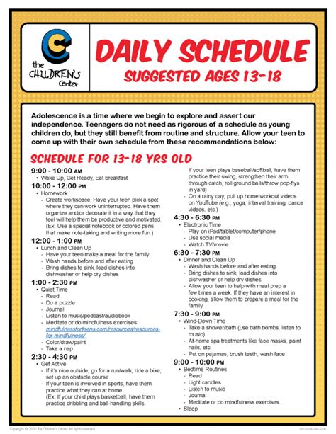 Daily Schedule • Ages 13 18 The Childrens Center