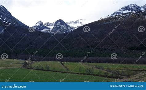 Farm Land In Innerdalen Mountain Valley In Norway In Autumn Stock Photo