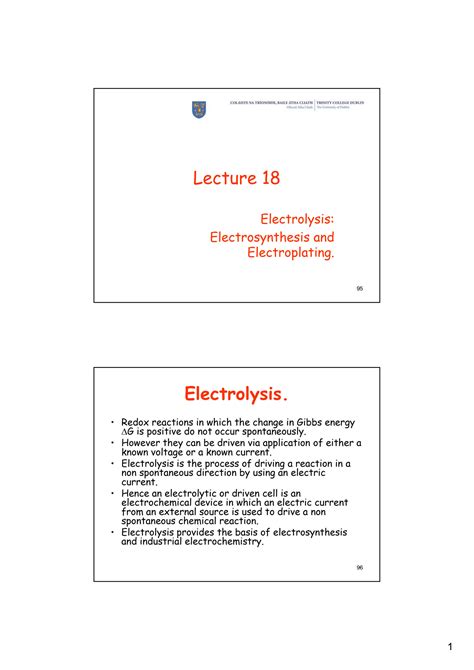 SOLUTION: Electrolysis and faraday s law of electrolysis - Studypool