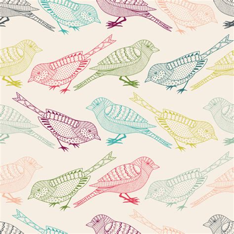 Hand Drawn Birds Seamless Pattern Vector Vectors Graphic Art Designs In