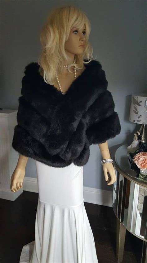 Black Fox Fur Stole Luxury Faux Fur Winter Wedding Dream Fur