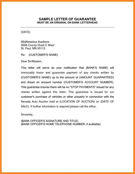 Letter Of Guarantee Template Usda 45 Professional Letter Of