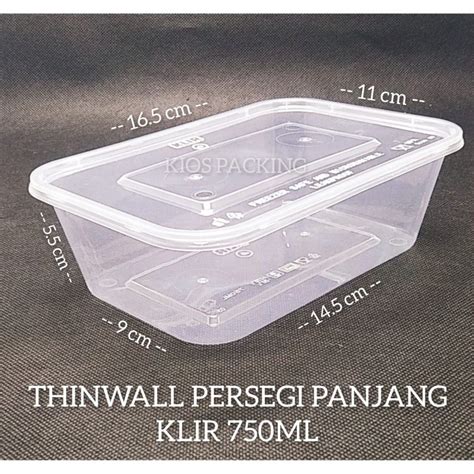 Jual Thinwall Klir 750ml Rectangle Kotak Makan Plastik 750 Ml KLIR