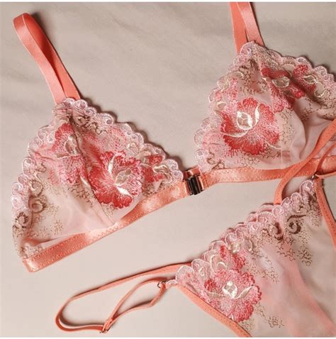 Romantic Matching Lingerie Set Floral Bralette Thong Valentine Etsy