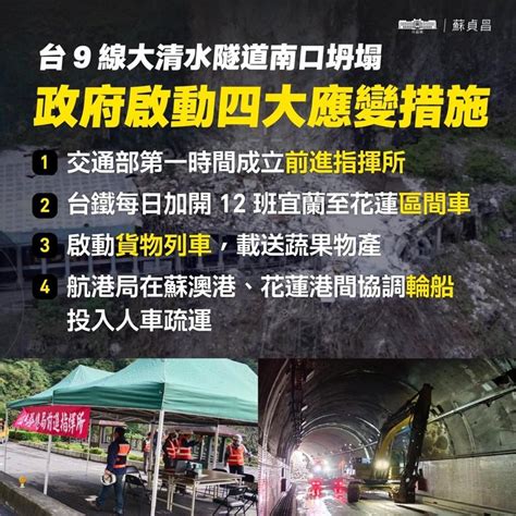 蘇花公路大清水隧道 蘇貞昌指示安全監測預防二次坍方 蘇花公路坍方 地方 聯合新聞網