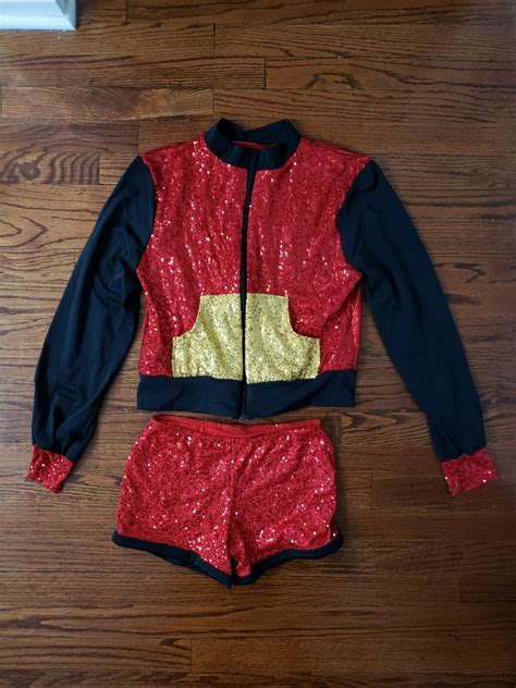 Weissman Red Black Gold Sequin Jacket Top And Red Sho Gem