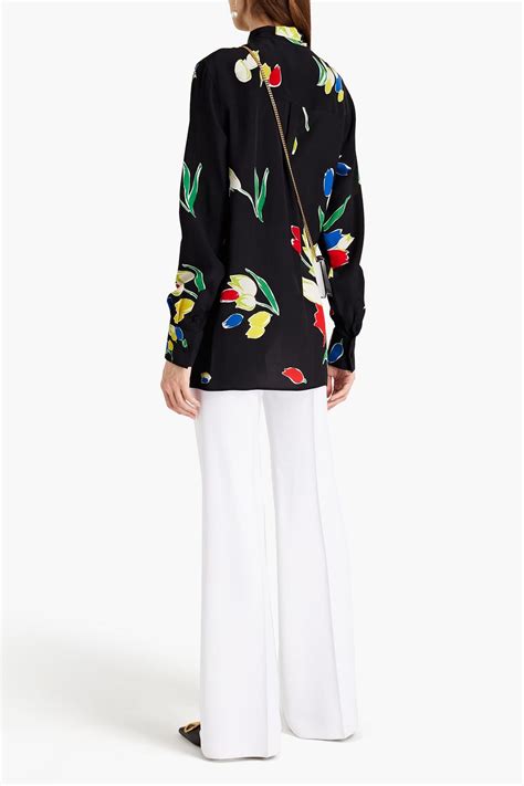 Valentino Garavani Pussy Bow Floral Print Silk Crepe De Chine Shirt