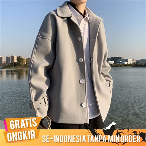 Jual Outerwear Pria 2021 Wol Mantel Pria Pendek Menebal Hangat Korea